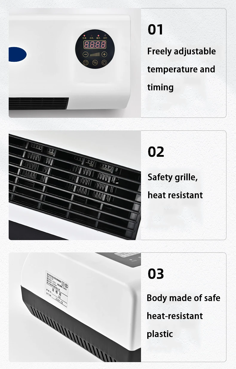 Guangdong 2000W Auto Adjustable Home Room Bladeless Wall Mounted Ceramic Warmer Fan Heater Indoor Electric Heating Fan