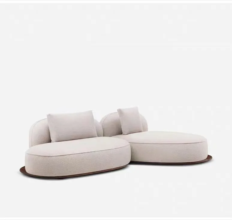 Italian Island shape sofa Modern Cream Villa large solid wood curved velvet sofa Living room White boucle fabric upholstery sofa