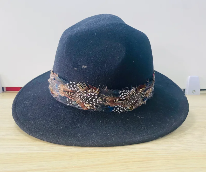 Sewing Trim Ribbon Fringe Natural Pheasant Feather Hat Band for Men Women Cowboy Fedora Hat Costume Headwear Hair Accessory