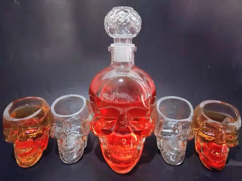 
Skeleton Flint Clear Empty Skull Customized Round Wine Whisky Vodka Glass Bottle 