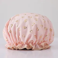 Printed Color Satin Cloth PEVA Ladies Adult Double Waterproof Shower Cap Hair Bonnet Dry Hair Shower Cap Turban