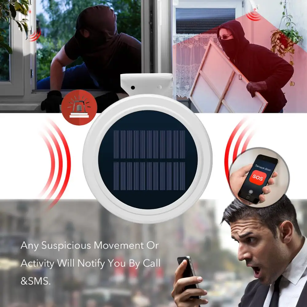 Solar powered intruder alarm GPRS Smart Home security devices burglar preventing