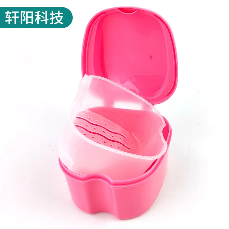 Denture Case Orthodontic Dental Retainer Box False Teeth Storage Container Denture Cleaning Box with Filter