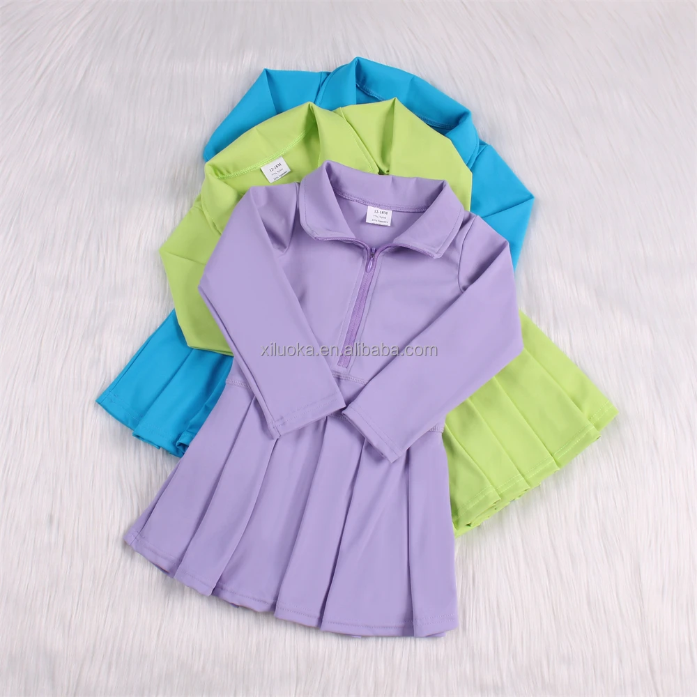 Solid Color Baby Yoga Dress With Shorts Quick Dry Long Sleeve Teen Girls Knee-length Dresses Breathable Kids Running Activewear