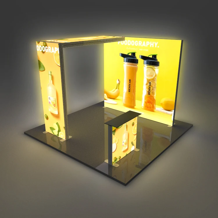 Floor Standing Backlit Tension Fabric Modern Exhibition Light Box 20x20 Trade Show Booth Display