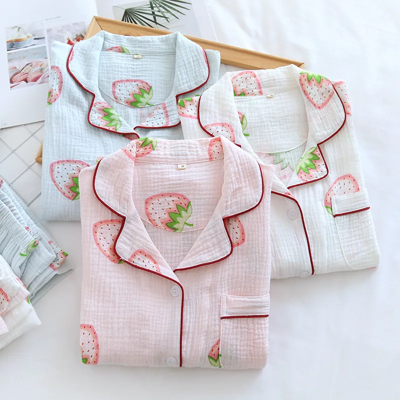 2021 hot sale cute design 100% muslin cotton  long pajama women pajamas