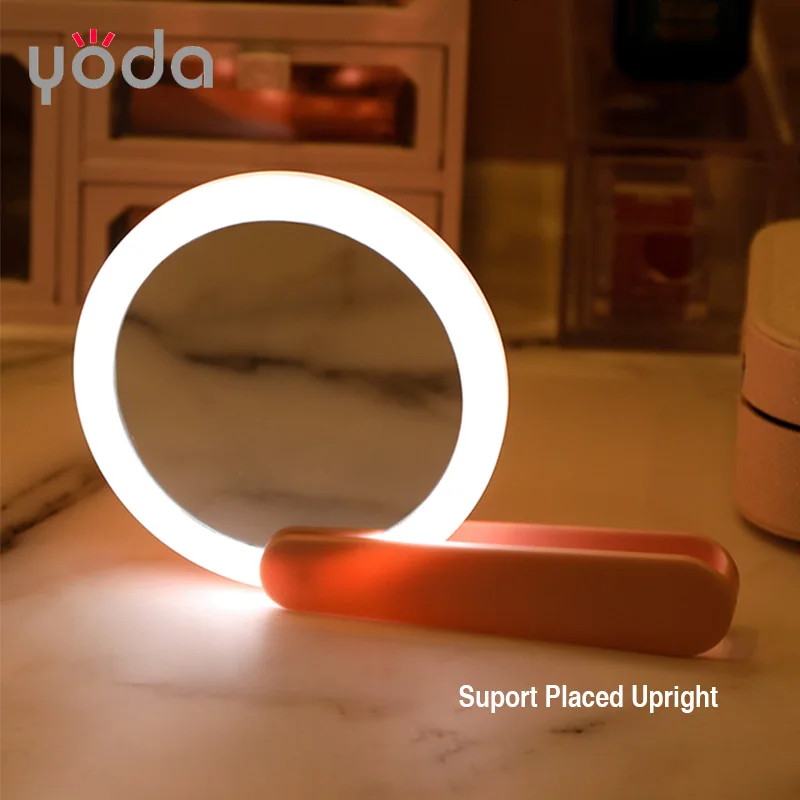 usb rechargeable smart portable compact rotated magnetic hand led make up mini cosmetic mirror with light