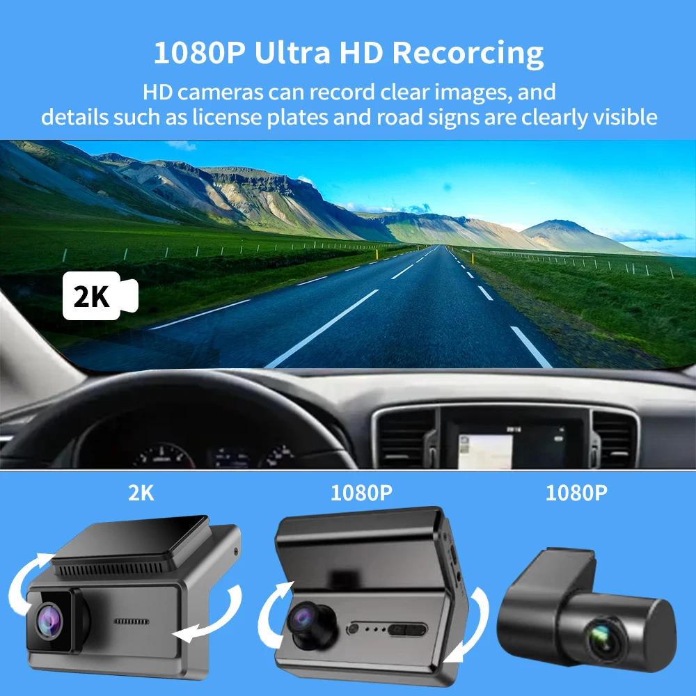 Factory 3 Camera 2K+1K+1K Wifi DashCam 256G Car Video Recorder Front And Rear Inside 3 Lens Wifi Car Dvr 3 Channel 2K Dash Cam