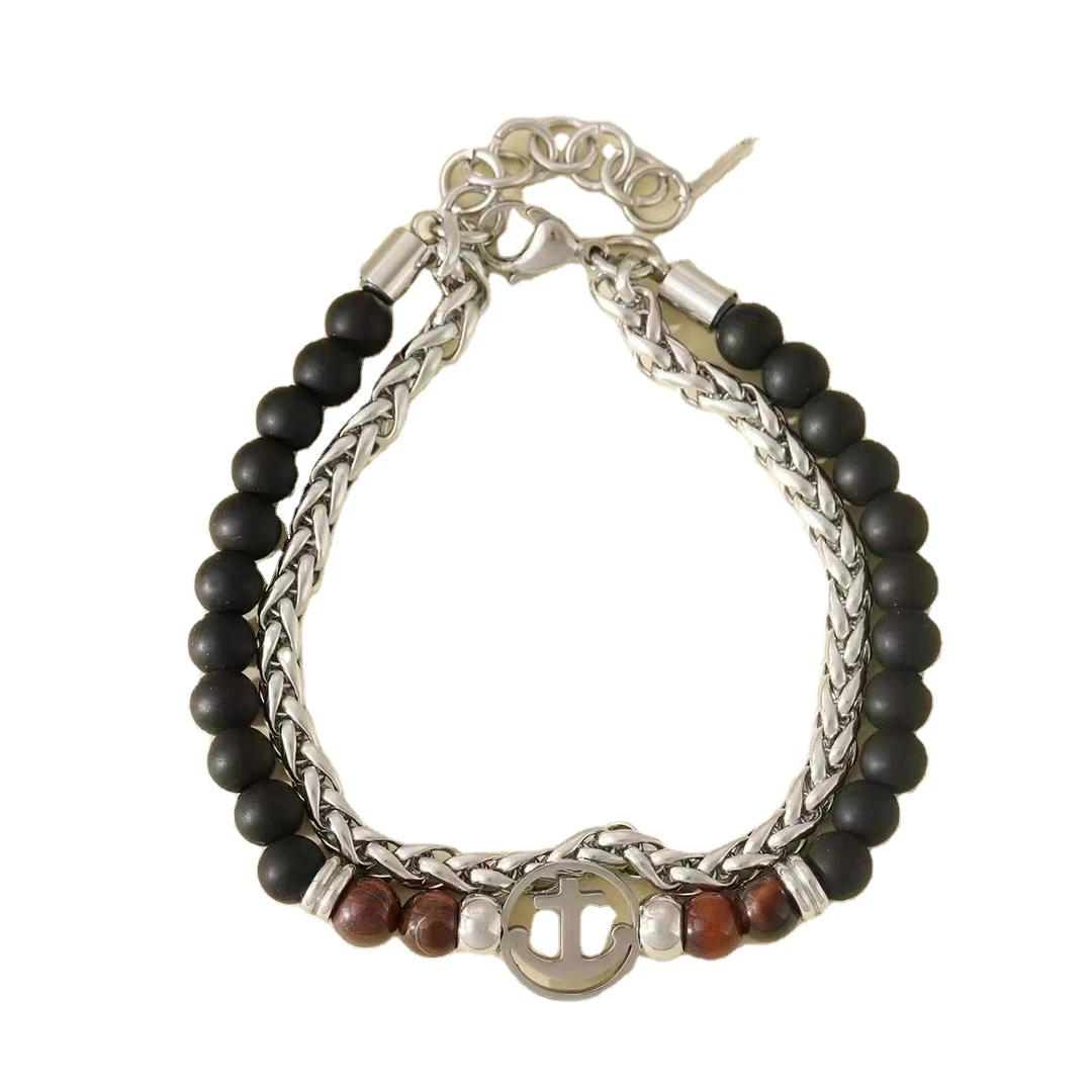 Fashion New Beads Stainless Steel Chain Bracelet Creative Natural Stone Bracelet Jewelry for Women Men