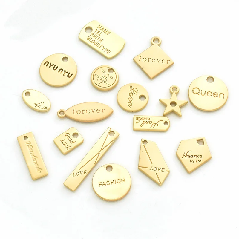 Customize Jewelry Maker Made Logo Engraved Cheap Metal Gold Pendant Tags Charm For Necklace