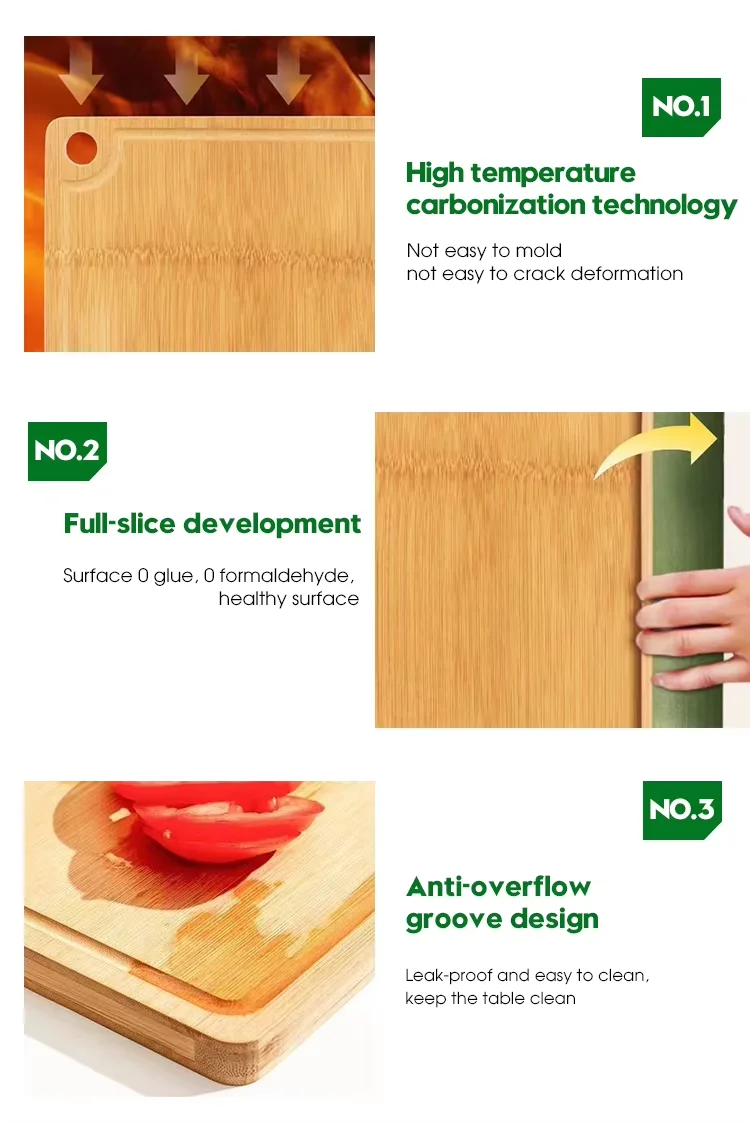 2024 hot sales Large customizable 3-piece Bamboo Chopping wooden cutting board double sided chopping block