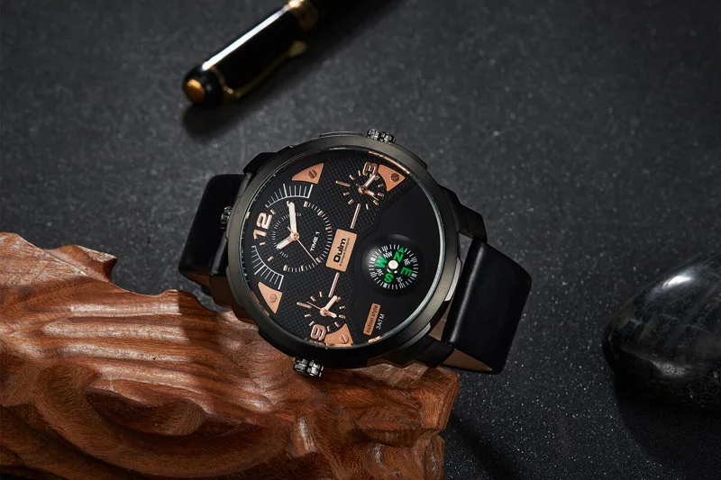 Oulm Fashion Big Dial Man Wrist Watch Men Military Dual Time Zone Casual Leather Watch Male Clock Relogio Masculino