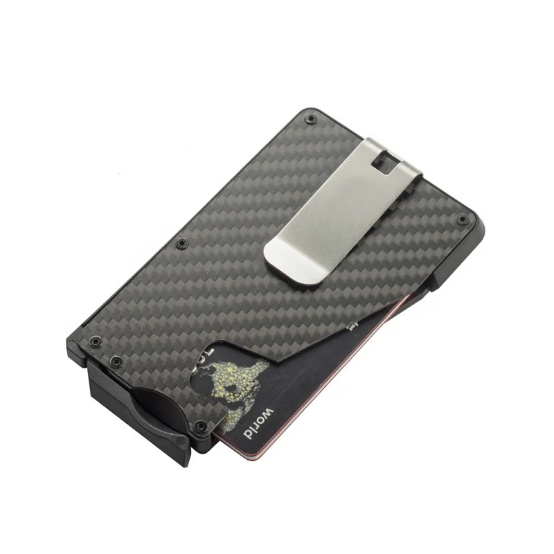 Minimalist Metal card holder wallet RFID carbon fiber wallet aluminum money clip Automatic Pop up RFID credit Card Holders