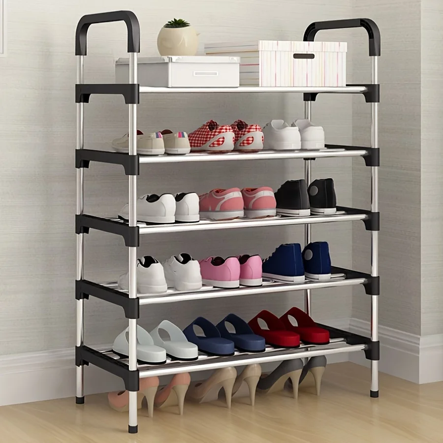 Household Steel Pipe Shoe Rack Dormitory 5-layer Dustproof Shoe Cabinet Storage Rack Height Adjustable Metal Shoe Rack