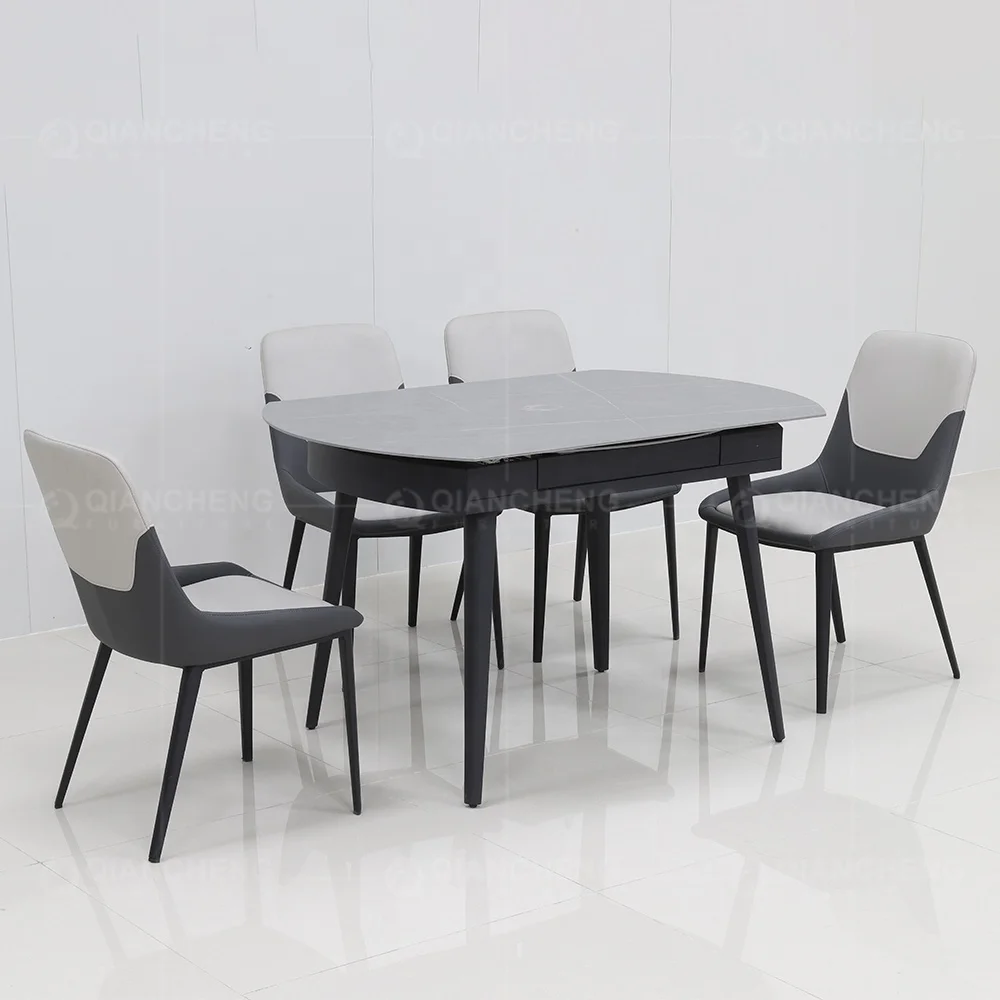 home furniture dining room chairs modern leather metal base round dining table marble top foldable dining table