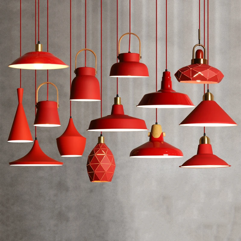 E27 metal industrial  hang light workshop exhibition hall warehouse workshop office gym cafe restaurant red pendant light