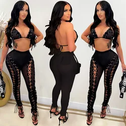 2022 Women Sexy Summer 2 Piece Pant Set Clothing Outfits Jogging Sets Casual Mesh Jumpsuits Two Piece Pant Set Outfits