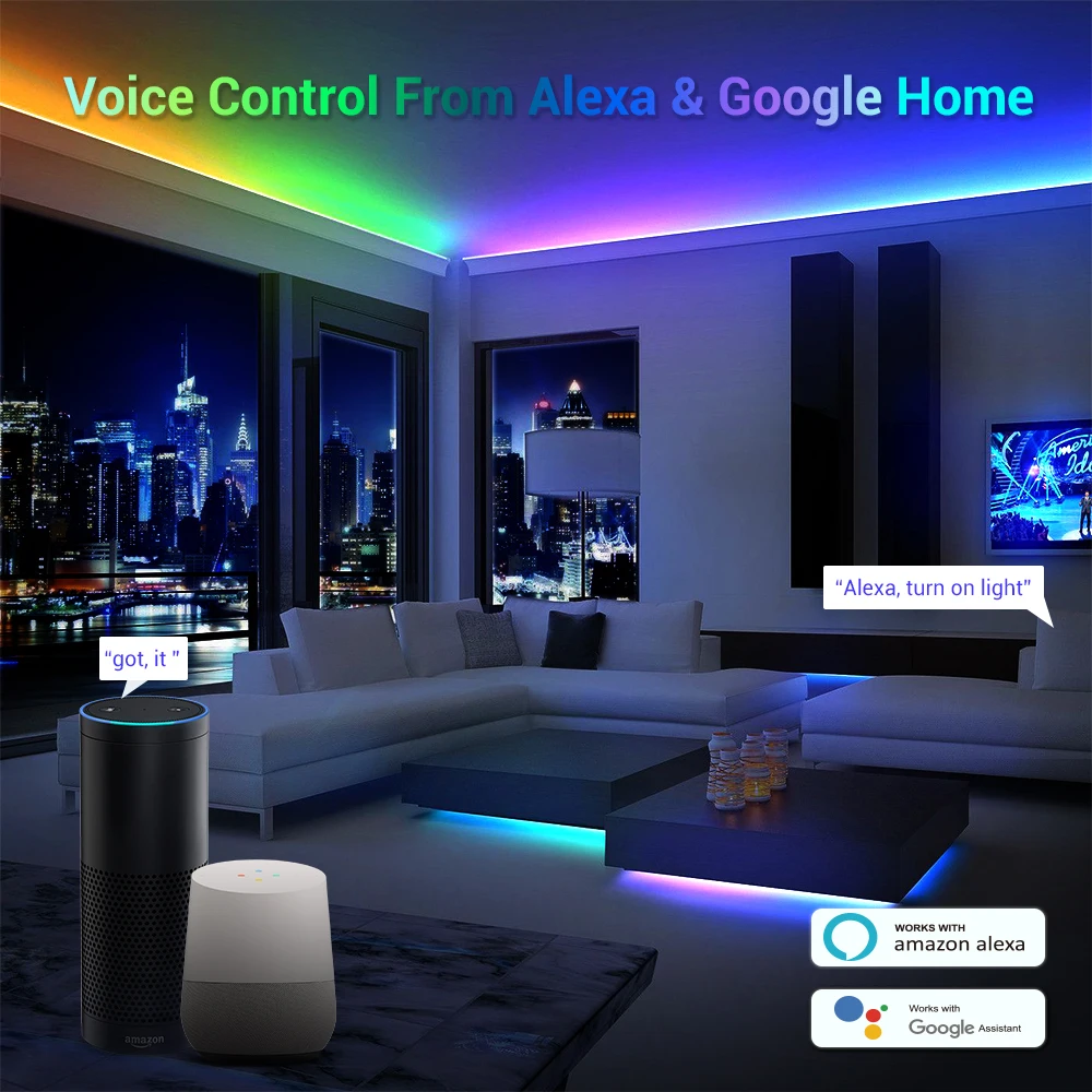  Заводская светодиодная полоса освещения Комплект Smart 12 в 5050 Китай Rgb Wifi контроллер работает с Google