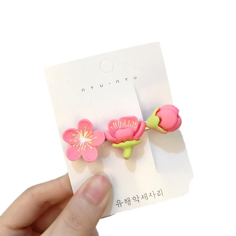 ShangHai Pink And Tender Peach Blossom Duckbill Clip Hairpin Headdress Sweet And Cute Flower Hairpin Girl Bangs Broken Hair Clip