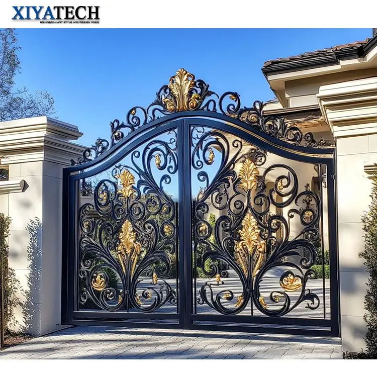 XIYATECH china simple metal steel garden door gates models antique cast wrought iron grill main gate design for home villa house