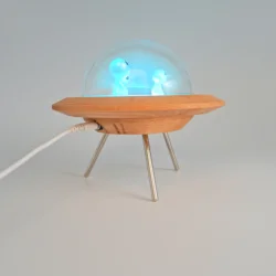 Space Alien UFO Night Light Lamp RGB Remote Control Wooden Decorative Table Lamp Space Age Lamp From Home Decoration