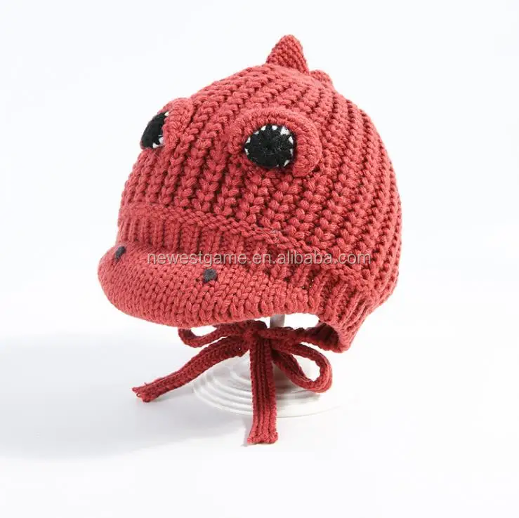 wholesale retail Baby dinosaur hat cartoon sweater caps thick warm ear cap knit hats for children baby free shipping