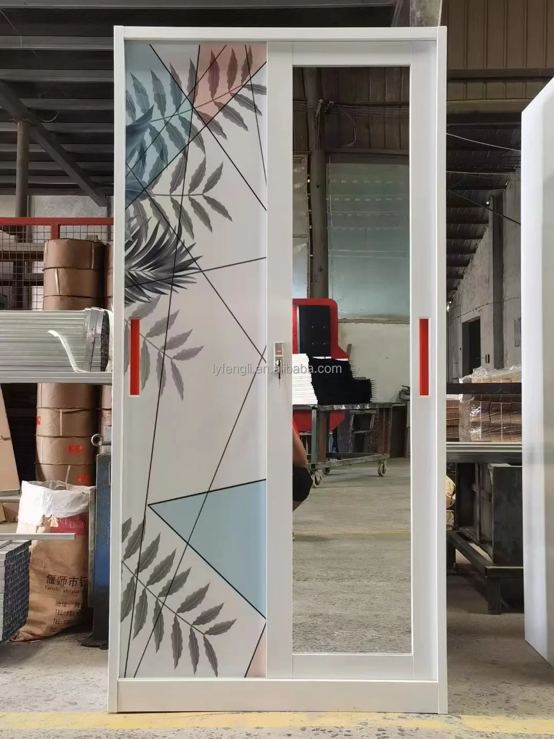 Sliding 2 Door Detachable Steel Almirah Design Printed Flower Pattern Metal Wardrobe clothes cabinet