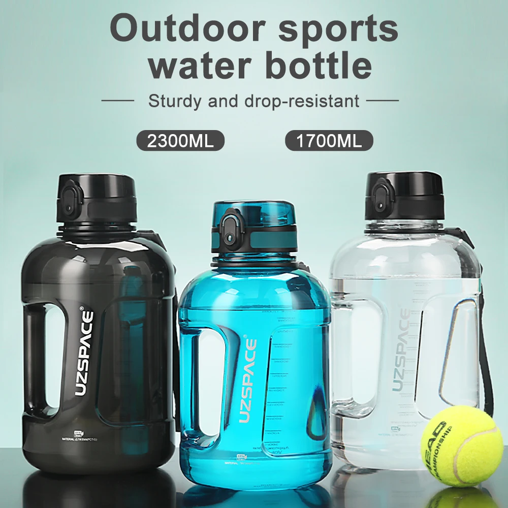 UZSPACE Newest 1700ml uv plastic clear gallon water bottle reusable personalised tritan school cup with handle and flip lid