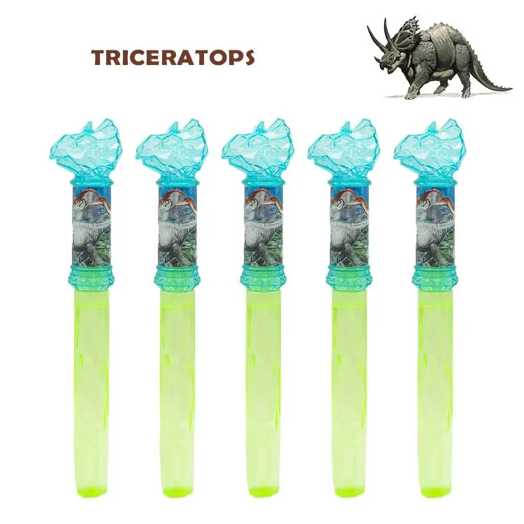 Wholesale Outdoor Beach Party Favor Toys Soap Water Dinosaur Bubble Wand Electric Led Flashing Light Bubble Magic Stick