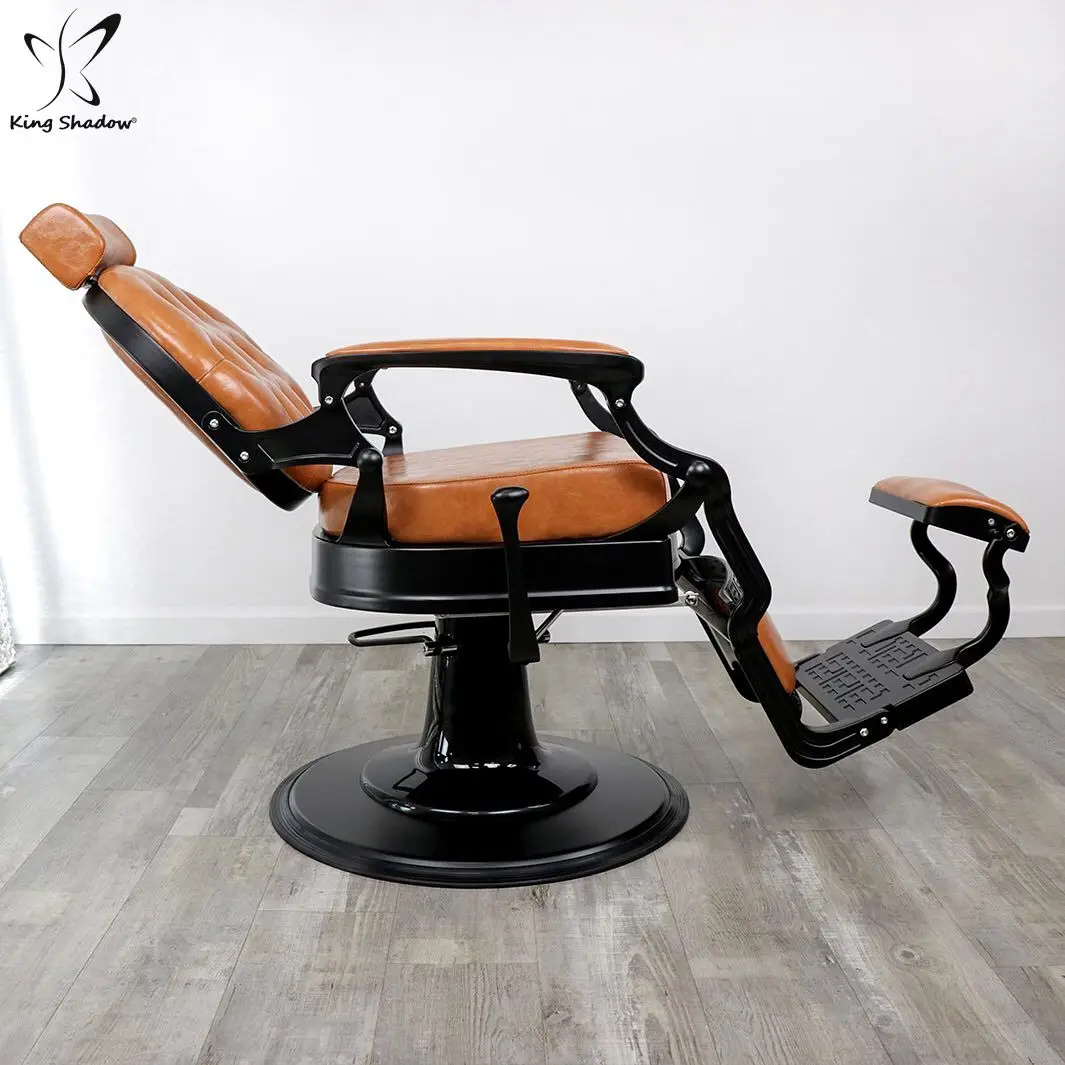 kingshadow Hair salon vintage barber chair brown leather with black frame hair cutting salon styling chair for men