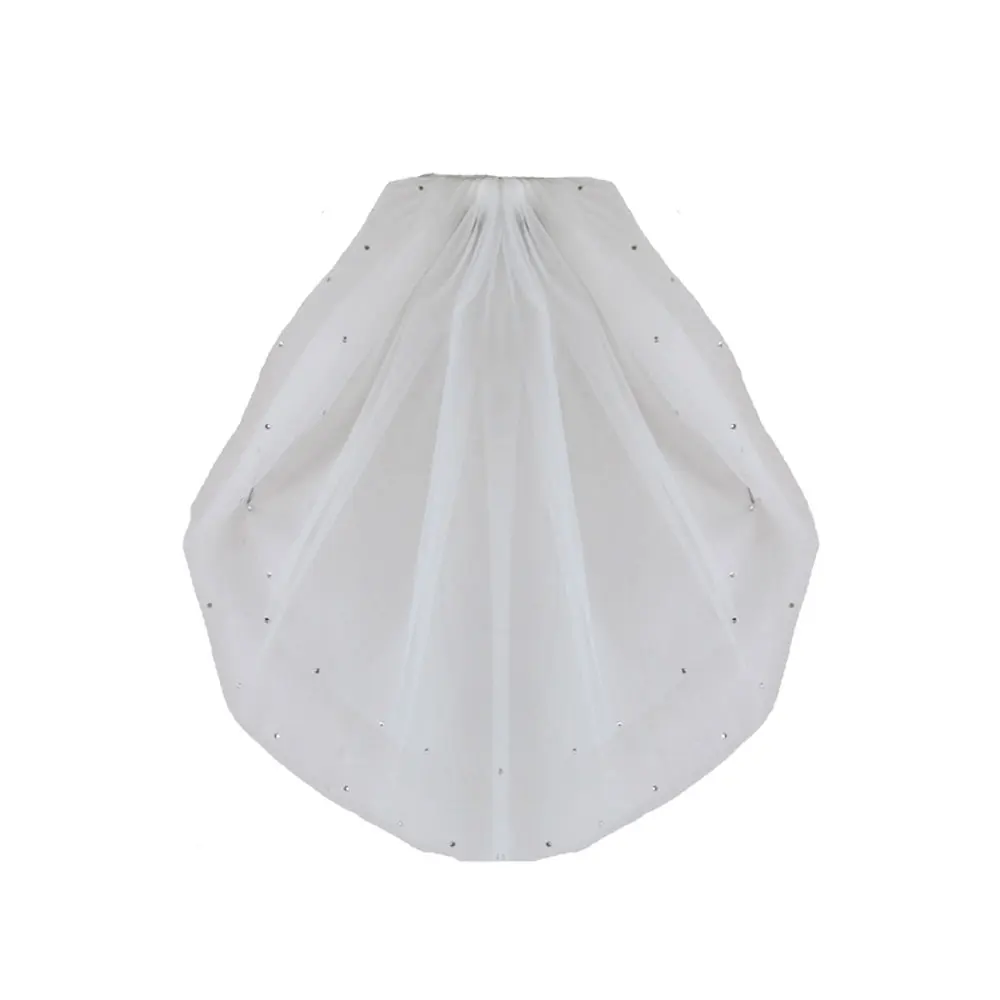 V627 Elegant Wedding Bridal Veil Soft Tulle Beading Handmade White Shoulder Short Brides Veil Women Marriage Accessories