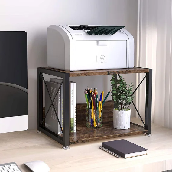 Desktop double-layer storage rack carbon steel wood art multi-layer printer office finishing rack kitchen microwave oven storage