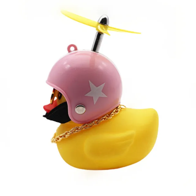Istaride Cute Little Black Yellow Duck with Helmet Propeller Rubber Windbreaker Duck Squeeze Sound Internal Car Decoration