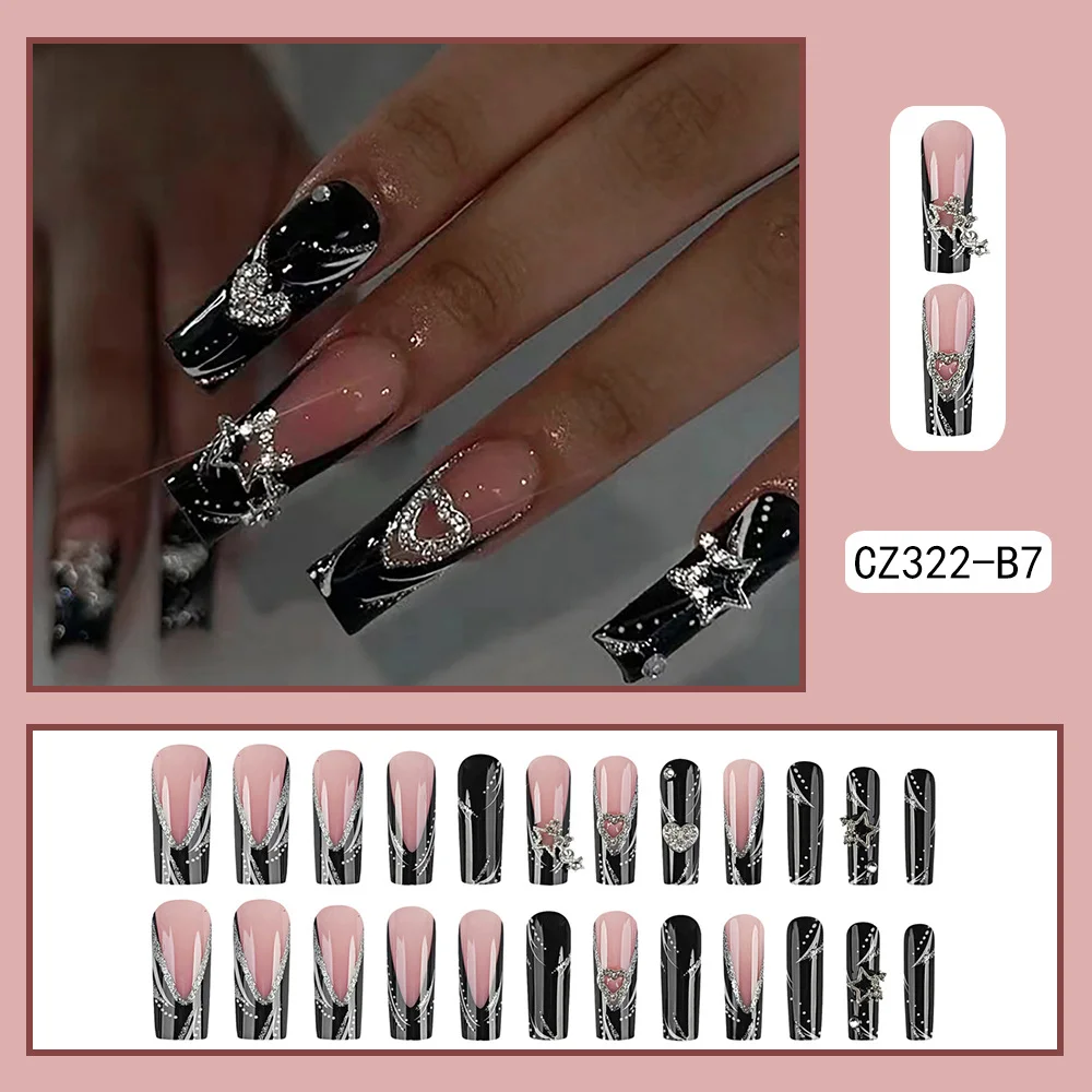 Mix Design Fake Nail With Luxury Hexagon Pattern Medium-long Oval Glitter False Nail Tip
