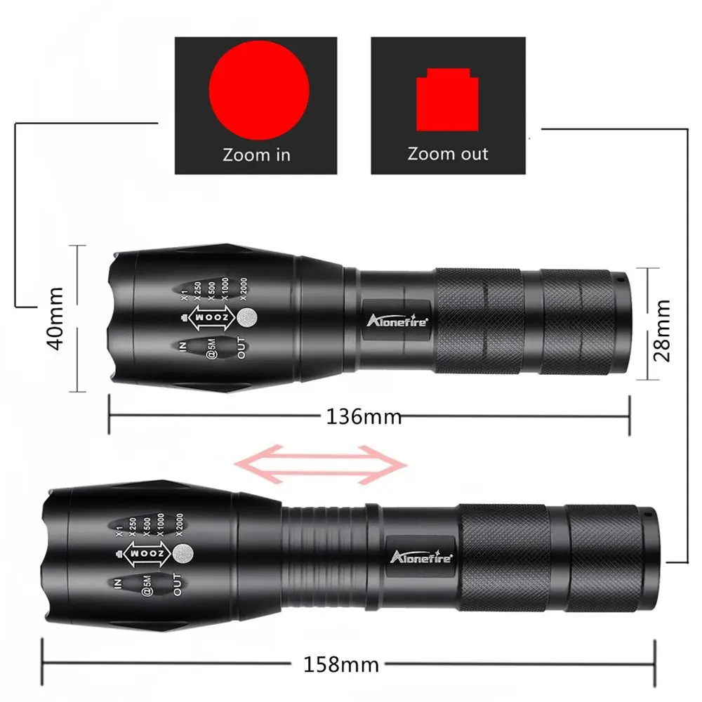 AloneFire G700 10W Led Red Zoom Flashlight USB Built-in rechargeable battery torch Hunting Camping Camera Beekeeping Light
