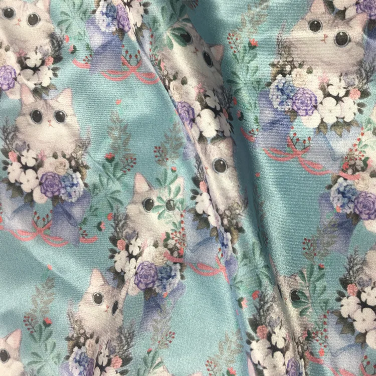 Шелковистый новый стиль цветочный принт 100% полиэстер шармёз атласная шелковая ткань для платья