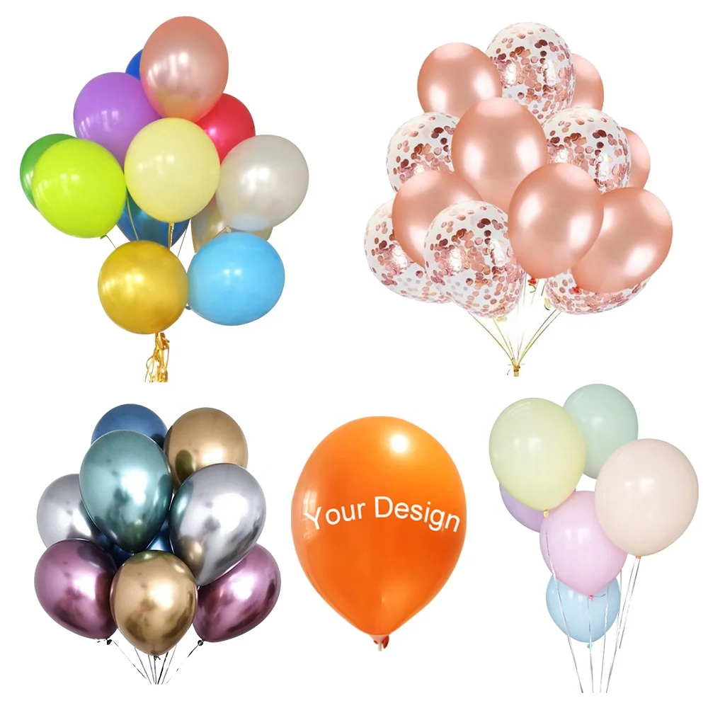 100pcs 12 inches 2.8g Wholesale Round Latex Helium Happy Wedding Gold Metal Balloon Ballons