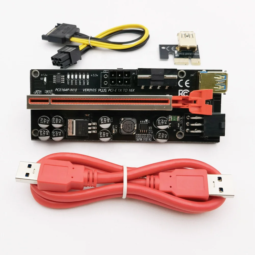 Двойной 6 Molex 4 Pin Black Ver 010S Pci-E Riser 1x 4X 6X 8X 16x Ver010S Plus для графического процессора с кабелем USB 3