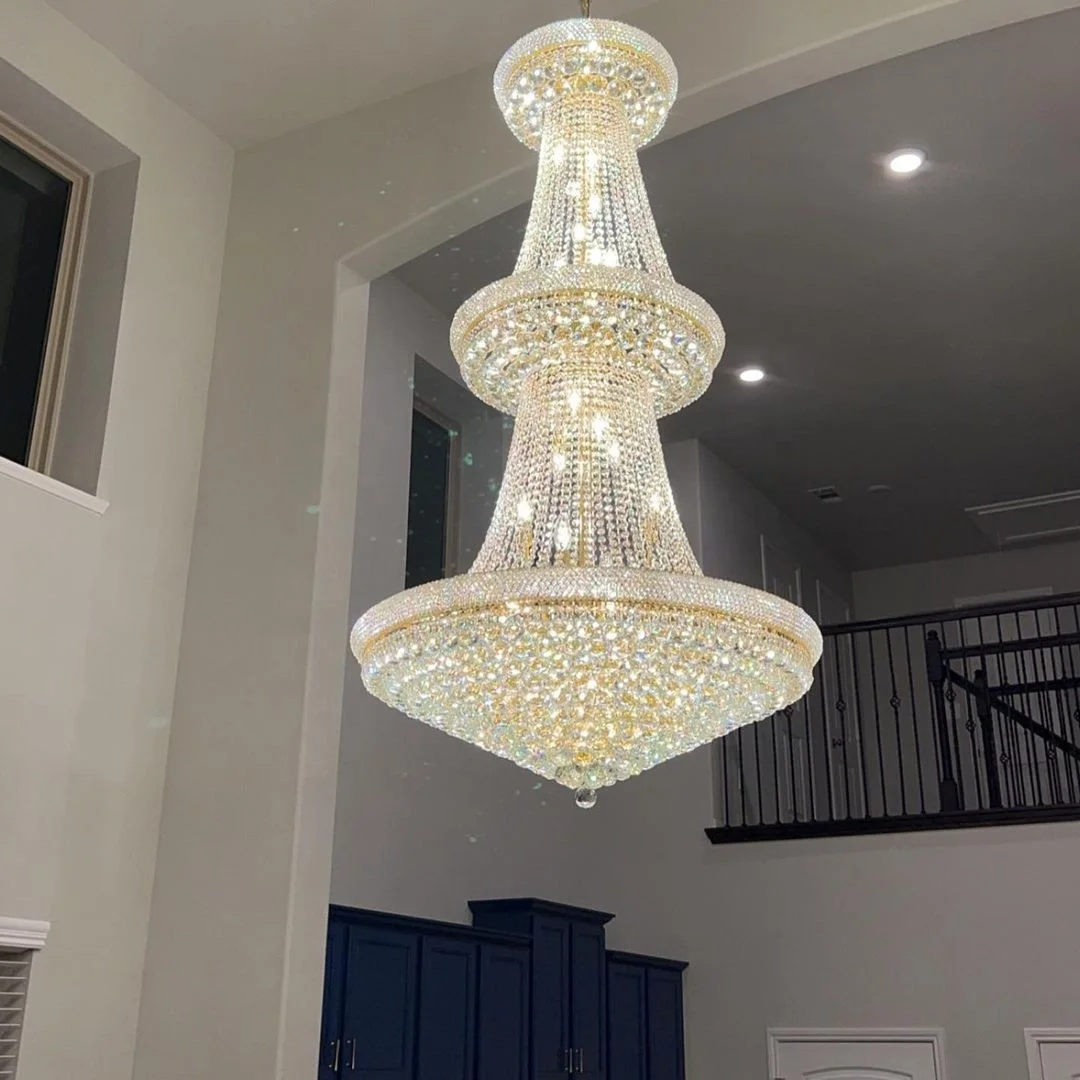 Gold Crystal Chandelier Lighting Foyer Decoration Luxury Modern Empire Crystal Chandelier for High Ceilings
