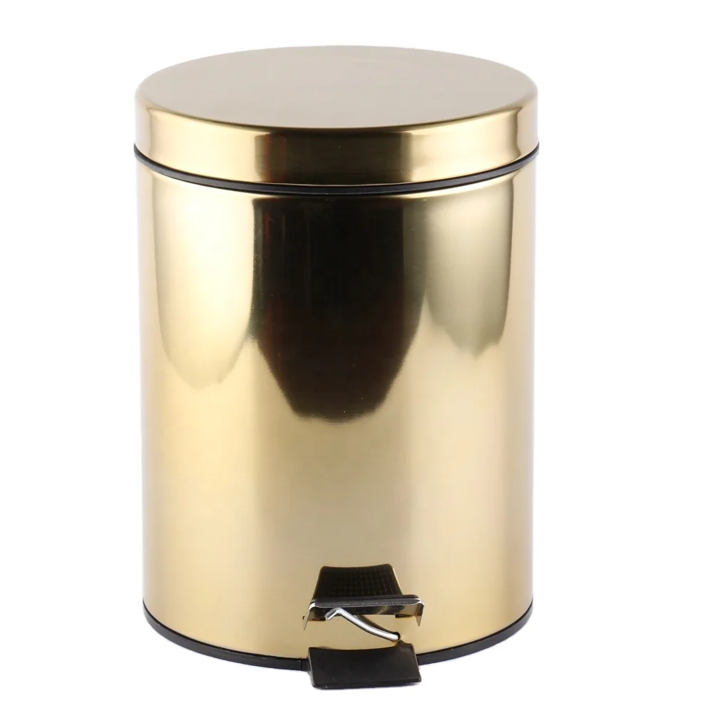  Stainless Steel Trash Can With Lid on Golden Painting Waste Garbage Bin Foot Pedal