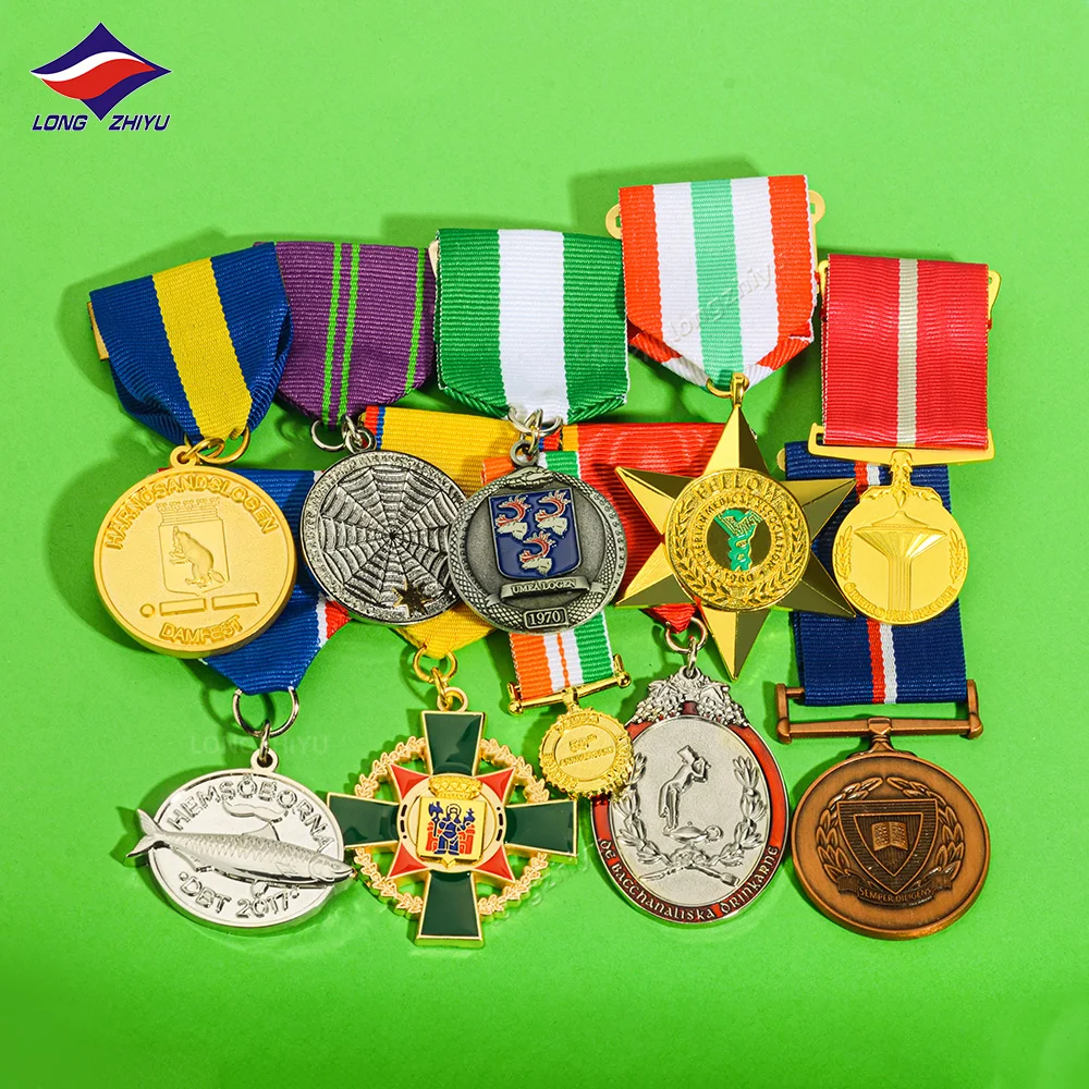 Longzhiyu High Quality Iron Cross Honor Badge Custom Metal Award Ribbon Pin Medal of Honor