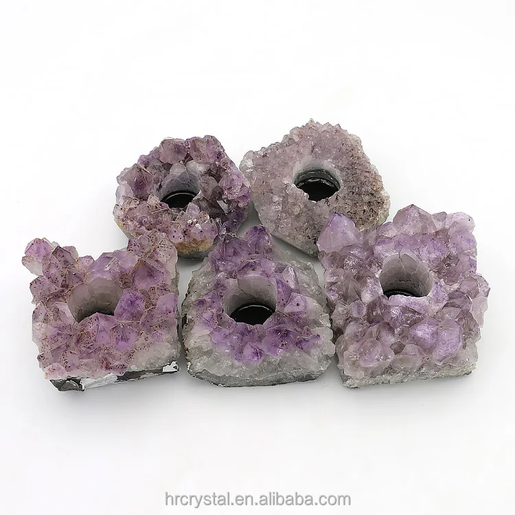 Wholesale Healing Gemstone Irregular Natural Amethyst Cluster Crystal Candle Holder