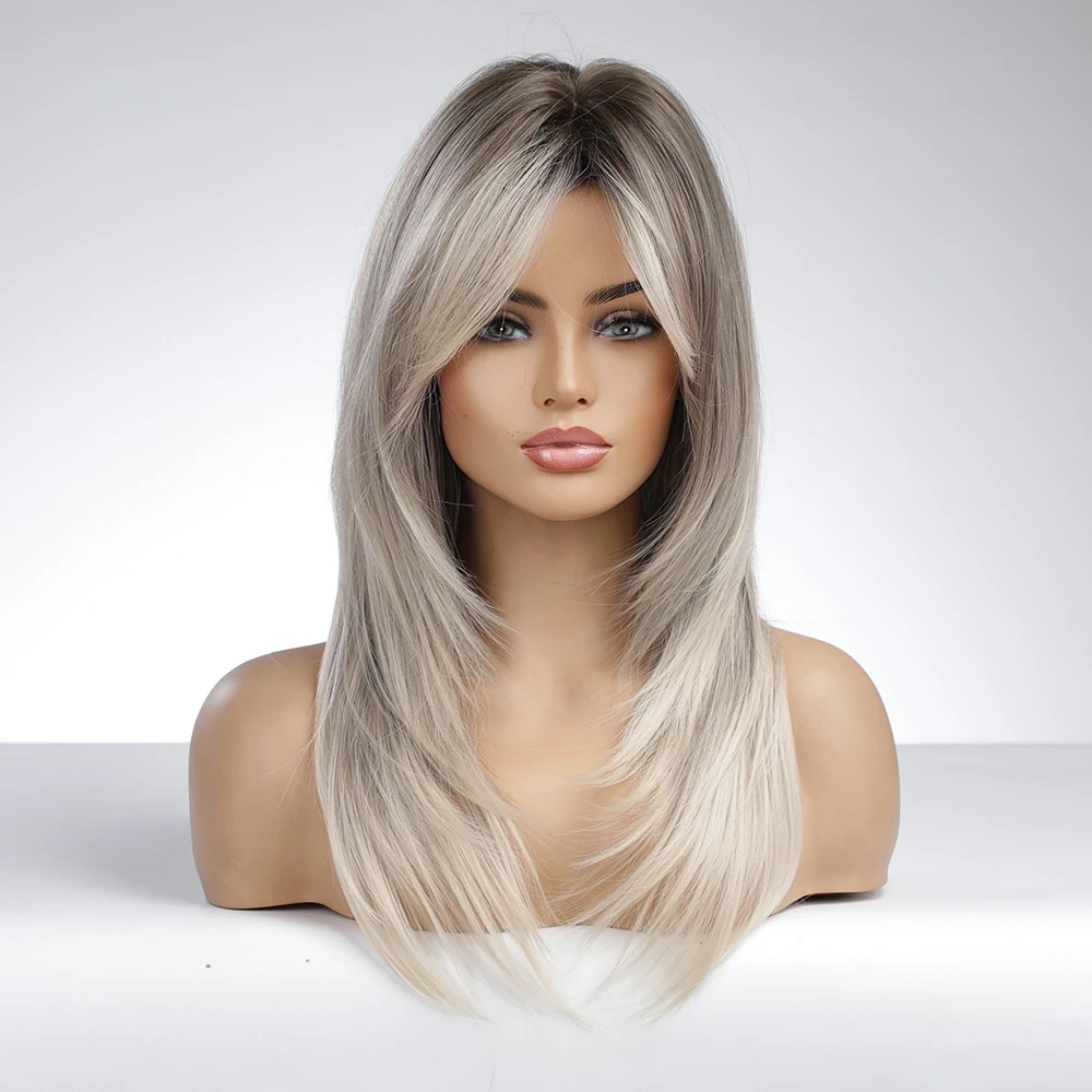 Futura Fiber Heat Resistant Layered Long Ombre Blonde Synthetic Wigs for White Women