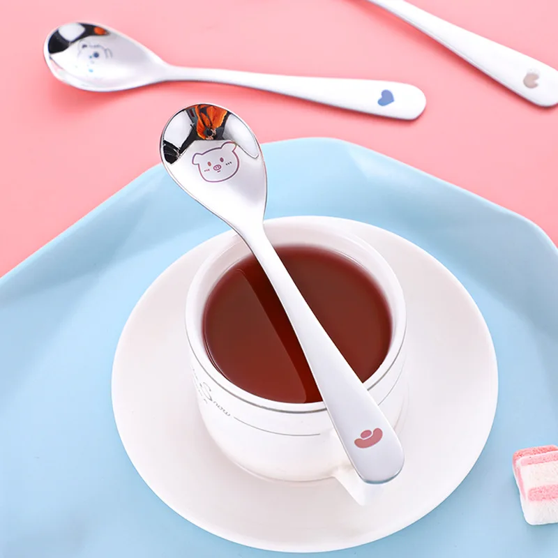 Stainless Steel 304 Long Handle Small Size Cartoon Children Baby Eating Soup Spoon fork set
