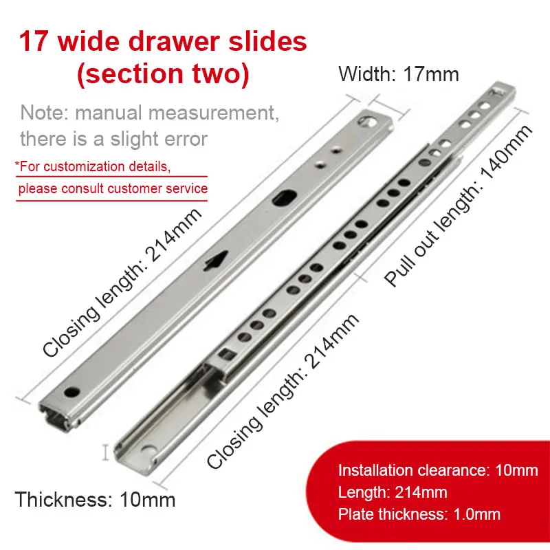 45MM Telescopic Channel Drawer Slides Bottom Mount Ball Bearing Drawer Slide For Cabinet