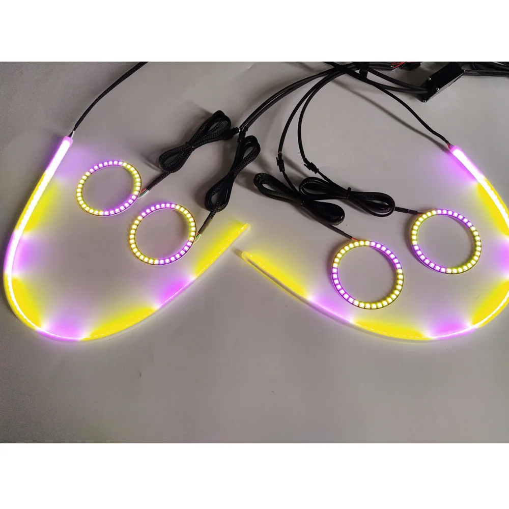 Misun new design headlight angel eye RGBW chasing flow led flexible white drl amber turn light switchback strip