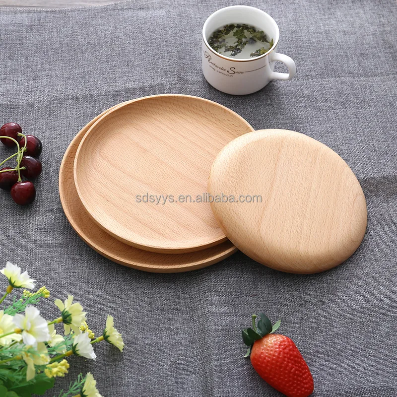 Wholesale  Nordic  Serving Tray    Natural Handmade    Steak wooden Beech Wood Tableware Round Serving Plate for  Hotel