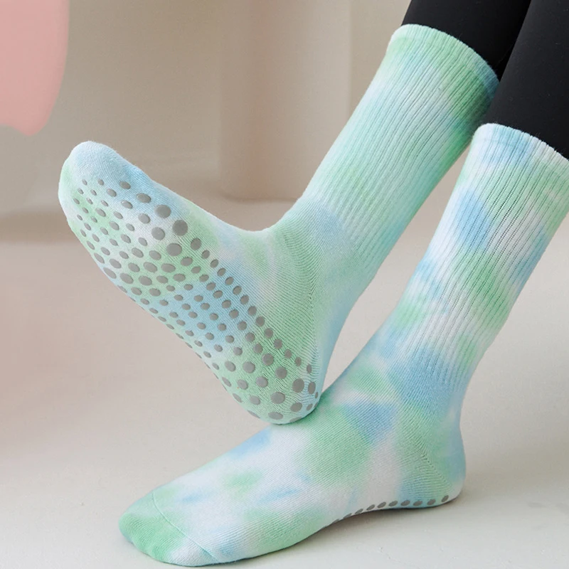 Mid tube cotton sport pilates yoga socks Anti Slip Tie dye grip socks