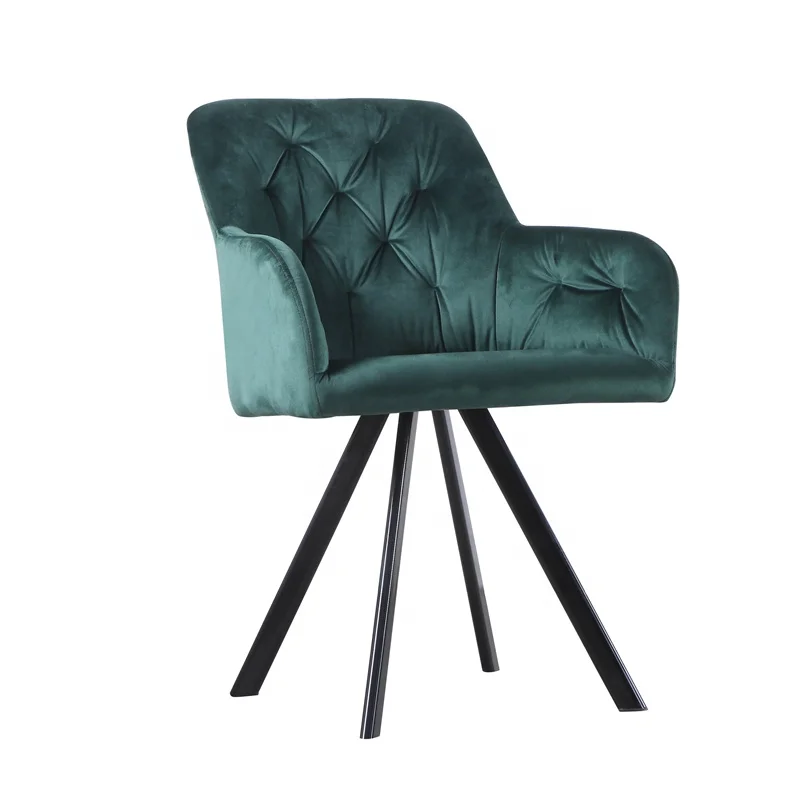 Wholesale luxury Stellate Legs Armrest Velvet Chair For Dining Room