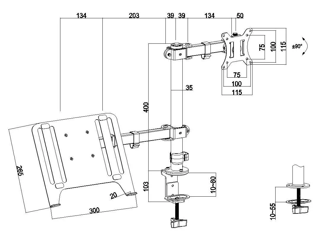 Dual Arm Monitor Stand With Laptop Plate Laptop Mount With Monitor Arm Laptop and Monitor pc Lcd Arm  Stand